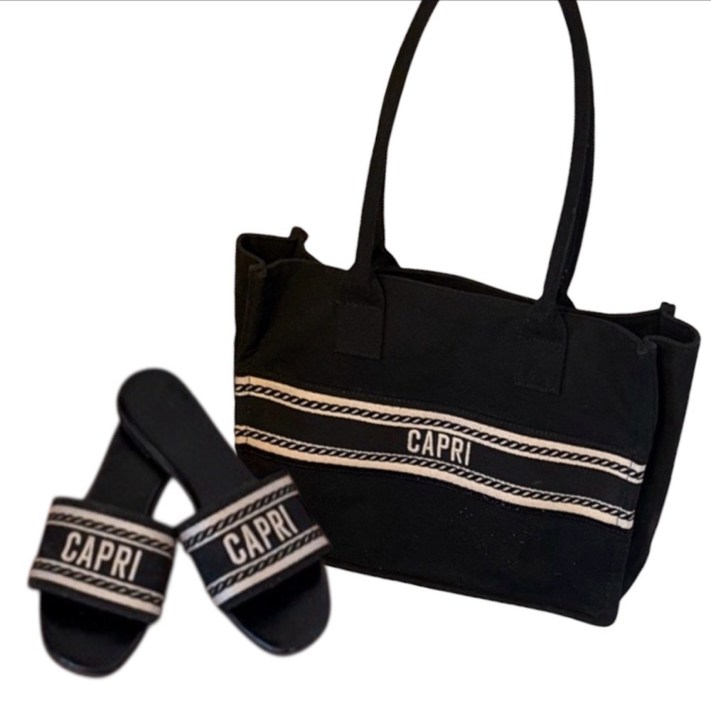 NFS | a new day Black Tote and Slide Set with White Accents - Picture 3 of 4